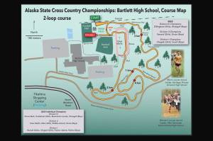 The new course along the Bartlett High School Trails for the ASAA State Cross Country Running Championships on Saturday. (Alaska School Activities Association map)