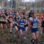 The Division III girls begin the 2024 ASAA cross-country running state championships Saturday on the Bartlett High School Trails in Anchorage. (Klas Stolpe / Juneau Empire)