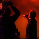 Haines Polices Michael Fullerton (left) listens to Mike Ward as the two watch four of Wards stores burn down on Saturday, Oct. 5, 2024, in Haines. (Rashah McChesney/Chilkat Valley News)