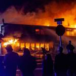 Four businesses and four apartments in a building owned by Mike Ward burn on Saturday, Oct. 5, 2024, in Haines. Its not yet clear exactly how the fire started, but Ward and others on the scene said it appeared to have been set in one of the apartments. (Rashah McChesney/Chilkat Valley News)