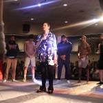 Jamiann Seiltin, organizer and announcer for AK Beatdown 36, and the fighters participating in 10 boxing and MMA events gather at the start of Saturday nights event in the ring for introductions, plus a standing-10 count for Clifford Weezy White, a former participant whose body was found in the Mendenhall Wetlands in 2022 after hed been reported missing for several months. (Mark Sabbatini / Juneau Empire)