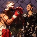 Marco Reina, being interviewed by AK Beatdown 36 announcer Jamiann Seiltin, offers thanks to supporters and the crowd after defeating Tyson Duckworth in their boxing match Saturday night at Elizabeth Peratrovich Hall. (Mark Sabbatini / Juneau Empire)