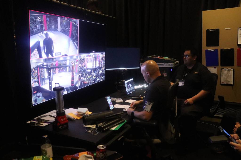 AK Beatdown 36 officials monitor the action during a fight Saturday night at at Elizabeth Peratrovich Hall.(Mark Sabbatini / Juneau Empire)