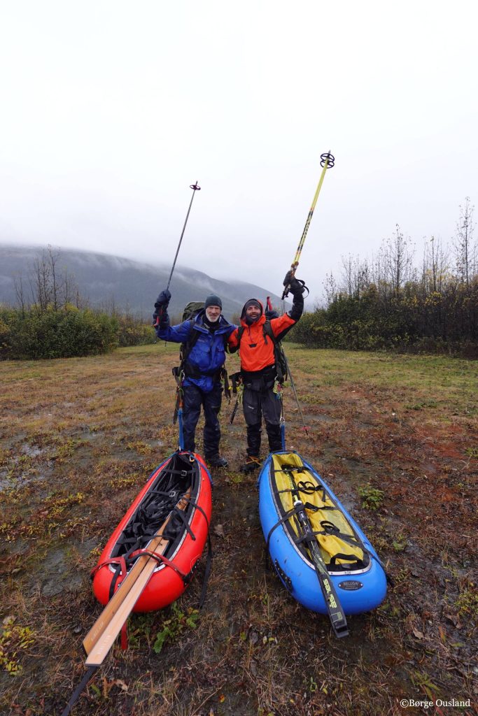 Børge Ousland and Vincent Colliard celebrate reaching the end of their three-week trip across the Juneau Icefield. (Børge Ousland / Copyright photo used with permission)