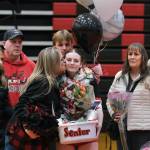 Juneau-Douglas High School: Yadaa.at Kalé volleyball senior Tatum Billings is honored before Friday nights game against Wasilla at the George Houston Gymnasium. (Klas Stolpe/Juneau Empire)