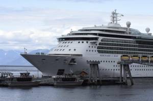 Royal Caribbeans Serenade of the Seas pulls into Icy Point Strait in Hoonah, on Thursday, July 22, 2021. (Peter Segall / Juneau Empire file photo)