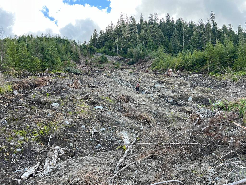 Hiking a landslide sight. (Photo by Annette Patton)