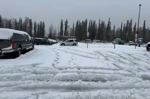 Fairbanks first real winter storm of October 2024 left behind an uncommon wet, slushy mess. (Photo by Bobby Bianco)