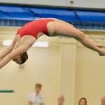 Juneau-Douglas High School: Yadaa.at Kalé sophomore Adeline Williams dives during the 2024 Region V Swim & Dive Championships Saturday at the Petersburg Aquatic Center. (Klas Stolpe / Juneau Empire)