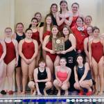 The Juneau-Douglas High School: Yadaa.at Kalé Crimson Bears girls swim and dive team won the 2024 Region V Championship Saturday at Petersburg. (Klas Stolpe / Juneau Empire)