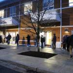 Lemon Creek voters enter the Alaska Electric Light Power building as polls open at 7 a.m. on Tuesday. (Mark Sabbatini / Juneau Empire)