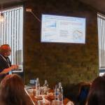 Þorsteinn Þorsteinsson gives a presentation during lunch on Oct. 20 before a glacier hike. Attendees also participated in the Arctic Circle Assembly Oct. 17 to Oct. 19.(Jasz Garrett / For the Juneau Empire)