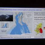 A presentation slide shows the path and potential hazards of a Katla jökulhlaup. (Photo of slide from Þorsteinn Þorsteinssons Arctic Circle Assembly presentation by Jasz Garrett)
