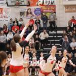 Juneau-Douglas High School: Yadaa.at Kalés Reegan Hansen (6) sets up teammates Evelyn Richards (8) and Braith Dihle (2) during Saturdays Region V tournament game against Ketchikan High School at JDHS. (Mark Sabbatini / Juneau Empire)
