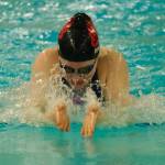 Juneau-Douglas High School: Yadaa.at Kalé senior Parker Boman swims the girls 100 yard breaststroke final during the ASAA Swim & Dive State Championships on Saturday at Anchorages Bartlett High School pool. (Klas Stolpe / Juneau Empire)