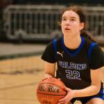 Current senior Kerra Baxter (22) shoots a free throw for now defunct Thunder Mountain High School in last seasons ASAA state championship 4th/6th place game against the Mountain City Christian Academy Lions. Baxter has signed to play Division II college basketball with the University of Alaska Anchorage Seawolves. Baxter will play for Juneau-Douglas High School: Yadaa.at Kalé this season. (Klas Stolpe / Juneau Empire)