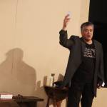 Ariel Estrada rehearses his one-man play Full Contact at Perseverance Theatre on Saturday, Nov. 30. (Mark Sabbatini / Juneau Empire)