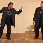 Ariel Estrada engages in both sides of a one-sided conversation during a rehearsal of his one-man play Full Contact at Perseverance Theatre on Saturday, Nov. 30. (Mark Sabbatini / Juneau Empire)