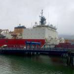 The U.S. Coast Guarda Healy icebreaker in dock downtown on Thursday. The ship is scheduled to remain in Juneau until Sunday. (Mark Sabbatini / Juneau Empire)