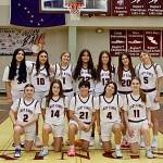 The 2024-25 Ketchikan Lady Kings: Standing, left-to-right, freshman Kali Jones (33), freshman Claire Ruaro (10), junior Kali MacManus (1), junior Kylie Brendible (32), senior Aspen Bauer (13), junior Kari Klinger (20) and senior Shyla Abajian (5). Front row, l-r, freshman Peyton Nickich (2), freshman Ezrah Harney (14), senior Lilli Goodwin (21), senior Carol Frey (4) and junior Lauren Tucker (11). (Photo courtesy Kayhi Lady Kings)