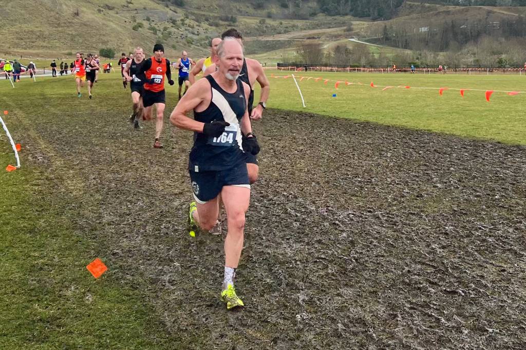 Smokin Old Geezers runner John Bursell races at the USATF National Club Cross Country Championships on Saturday at University Place, Washington. (Photo courtesy S.O.G.)