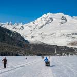 Cross country skiers trek along groomed trails on Mendenhall Lake with views of the Mendenhall Glacier, outside of Juneau, Alaska, March 3, 2024. The states capital, a popular cruise port in summer, becomes a bargain-seekers base for skiing, skating, hiking and glacier-gazing in the winter off-season. (Christopher S. Miller/The New York Times)