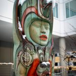 A house post by Tlingit artist Stephen Jackson outside the Sealaska Corporations building in Juneau, Alaska, Nov. 27, 2024. The states capital, a popular cruise port in summer, becomes a bargain-seekers base for skiing, skating, hiking and glacier-gazing in the winter off-season. (Christopher S. Miller/The New York Times)