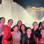 The Juneau-Douglas High School: Yadaa.at Kalé Crimson Bears girls basketball team pose at the Ceasars Palace fountain in Las Vegas during the Tarkanian Classic Tournament. (Photo courtesy JDHS Crimson Bears)