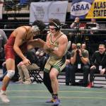 Mt. Edgecumbe senior Richard Didrickson and Haines senior James Stickler wrestle for the 215-pound DII title during the 2024 ASAA/First National Bank Alaska Wrestling State Championships on Saturday at Anchorages Alaska Airlines Center. (Klas Stolpe / Juneau Empire)