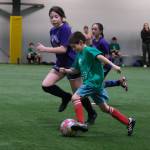 Elementary Division action at the 32nd Annual Holiday Cup Soccer Tournament on Tuesday, Dec. 31, at the Dimond Park Field House. (Klas Stolpe / Juneau Empire)