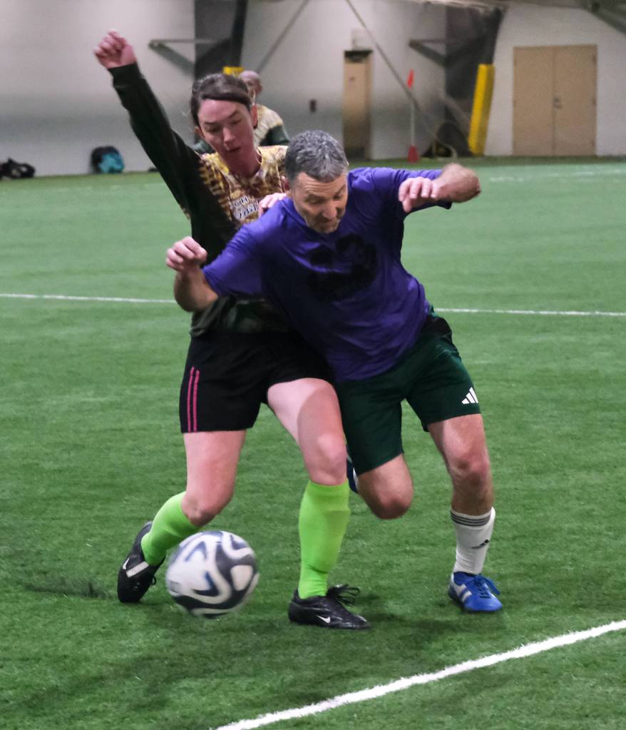 Classics Division action at the 32nd Annual Holiday Cup Soccer Tournament on Tuesday, Dec. 31, at the Dimond Park Field House. (Klas Stolpe / Juneau Empire)
