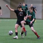 High School Division action at the 32nd Annual Holiday Cup Soccer Tournament on Tuesday, Dec. 31, at the Dimond Park Field House. (Klas Stolpe / Juneau Empire)