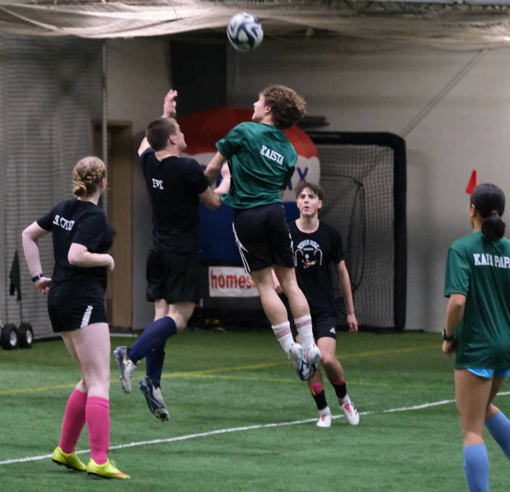High School Division action at the 32nd Annual Holiday Cup Soccer Tournament on Tuesday, Dec. 31, at the Dimond Park Field House. (Klas Stolpe / Juneau Empire)