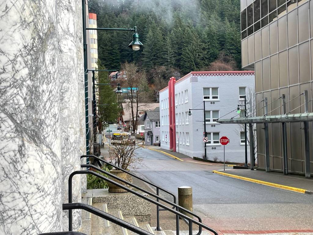 Seen from the steps of the Alaska State Capitol, The Assembly, at the corner of Fourth Street and Seward Street, is less than a block away. The residential building is reserved for legislators or staff. (Laurie Craig / Juneau Empire)