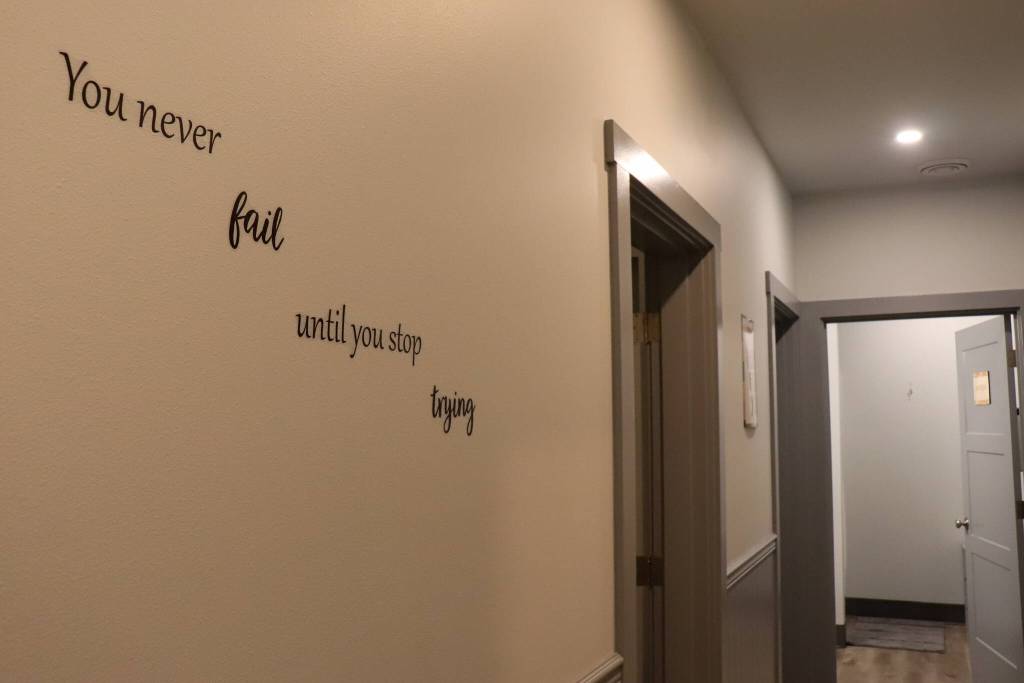 You never fail until you stop trying and other words of encouragement and support decorate the walls of Haven House. (Jasz Garrett / Juneau Empire)