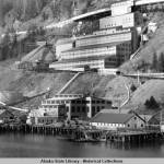 The Alaska-Juneau Gold Mine mill is seen in this undated photo with the steam power plant in the lower center of the photo. (Alaska Historical Library, M999-AJ-Mill-003)