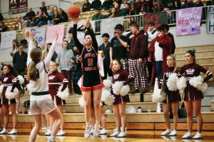 Juneau-Douglas High School: Yadaa.at Kalés Gwen Nizich shoots the ball during Juneau Douglass 67-28 win over Ketchikan at the Clarke Cochrane Gymnasium on Saturday. (Christopher Mullen/ Ketchikan Daily News)