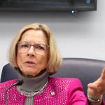 Sen. Cathy Giessel (R-Anchorage) speaks during a Senate majority caucus press conference at the Alaska State Capitol on Tuesday, Jan. 21, 2025. (Jasz Garrett / Juneau Empire)