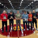 Members of the Mens 47 all-tournament team at last weeks Mt. Edgecumbe Invitational Basketball Tournament at the MEHS B.J. McGillis Gymnasium. (Photo courtesy MEHS)