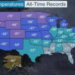 The Dalton Highway winds through the Jim River and Prospect Creek valleys in northern Alaska, where an official thermometer registered Alaskas all-time low of minus 80 degrees F on Jan. 23, 1971. (Photo by Ned Rozell)