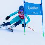 Juneau Ski Clubs U18 athlete Eva Meyer races in the ladies giant slalom during the Coca-Cola Classic race series on Wednesday at the Alyeska Race Trail in Girdwood. (Photo courtesy Bob Eastaugh)