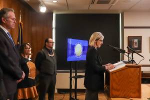 Deena Bishop, commissioner of the Alaska Department of Education and Early Development, gives an overview of Gov. Mike Dunleavys omnibus education package on Jan. 31, 2025, at the Alaska State Capitol. (Jasz Garrett / Juneau Empire)