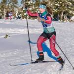 Juneau-Douglas High School: Yadaa.at Kalé Nordic Ski Team junior Della Mearig (65) races during the Shaky Shakeout Invitational six-kilometer freestyle mass start Saturday at Eaglecrest Ski Area. (Klas Stolpe / Juneau Empire)