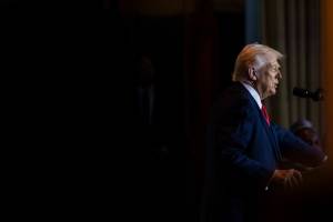 President Donald Trump delivers remarks during the National Prayer Breakfast at the U.S. Capitol in Washington, Feb. 6, 2025. (Eric Lee/The New York Times)
