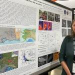 Jessica Larsen of the University of Alaska Fairbanks Geophysical Institute describes her research on Alaskas Mount Churchill at the Fall Meeting of the American Geophysical Union on Dec. 9, 2024. (Photo by Ned Rozell)