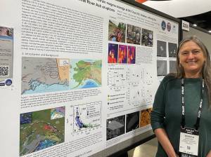 Jessica Larsen of the University of Alaska Fairbanks Geophysical Institute describes her research on Alaskas Mount Churchill at the Fall Meeting of the American Geophysical Union on Dec. 9, 2024. (Photo by Ned Rozell)