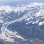 The Klutlan Glacier flows into the Yukon from Alaskas Mount Bona, the highest peak in the photo, and Mount Churchill, the high ridge to the right of Bona. (Image courtesy the Alaska Volcano Observatory/Alaska Division of Geological and Geophysical Surveys)