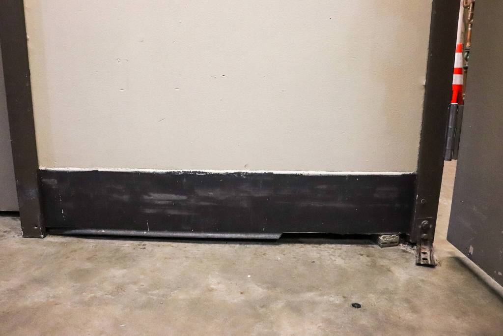 The Juneau Animal Rescue building is slowly sinking. Cracks are seen on Feb. 13, 2025. (Jasz Garrett / Juneau Empire)