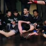 Thunder Mountain Middle School eighth grader Jack Pegues pins Schoenbar Knights Rylan Jones for the 115-pound championship during the Southeast Middle School Regional Wrestling Tournament on Saturday at TMMS. (Klas Stolpe / Juneau Empire)