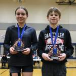 Thunder Mountain Middle School seventh grader Minali Reid and Blatchley eighth grader Jene Keith were named the girls and boys, respectively, Outstanding Wrestler of the Southeast Middle School Regional Wrestling Tournament on Saturday at TMMS. (Klas Stolpe / Juneau Empire)